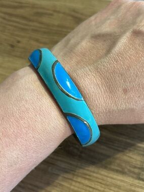 Turquoise and Blue Enamel Bangle Bracelet